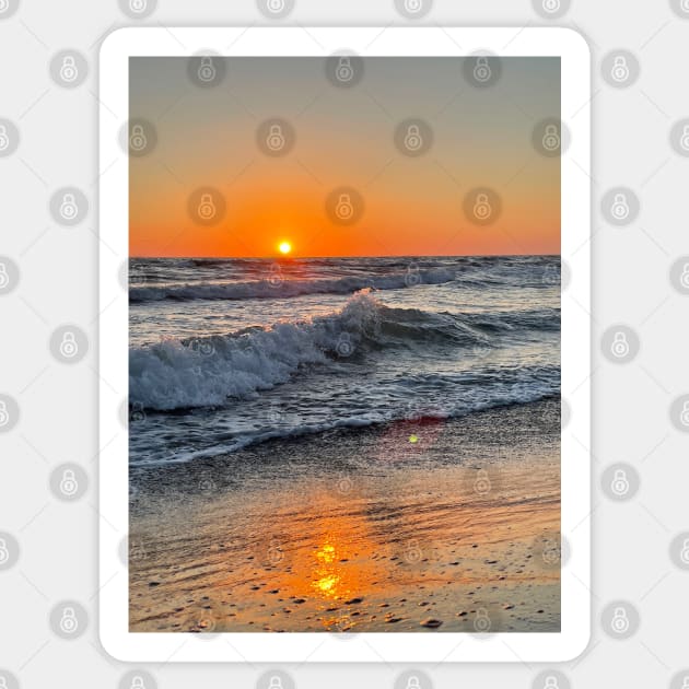 Photo of a sunset on the beach waves in the Mediterranean ocean of Tuscany Sticker by Sgrel-art